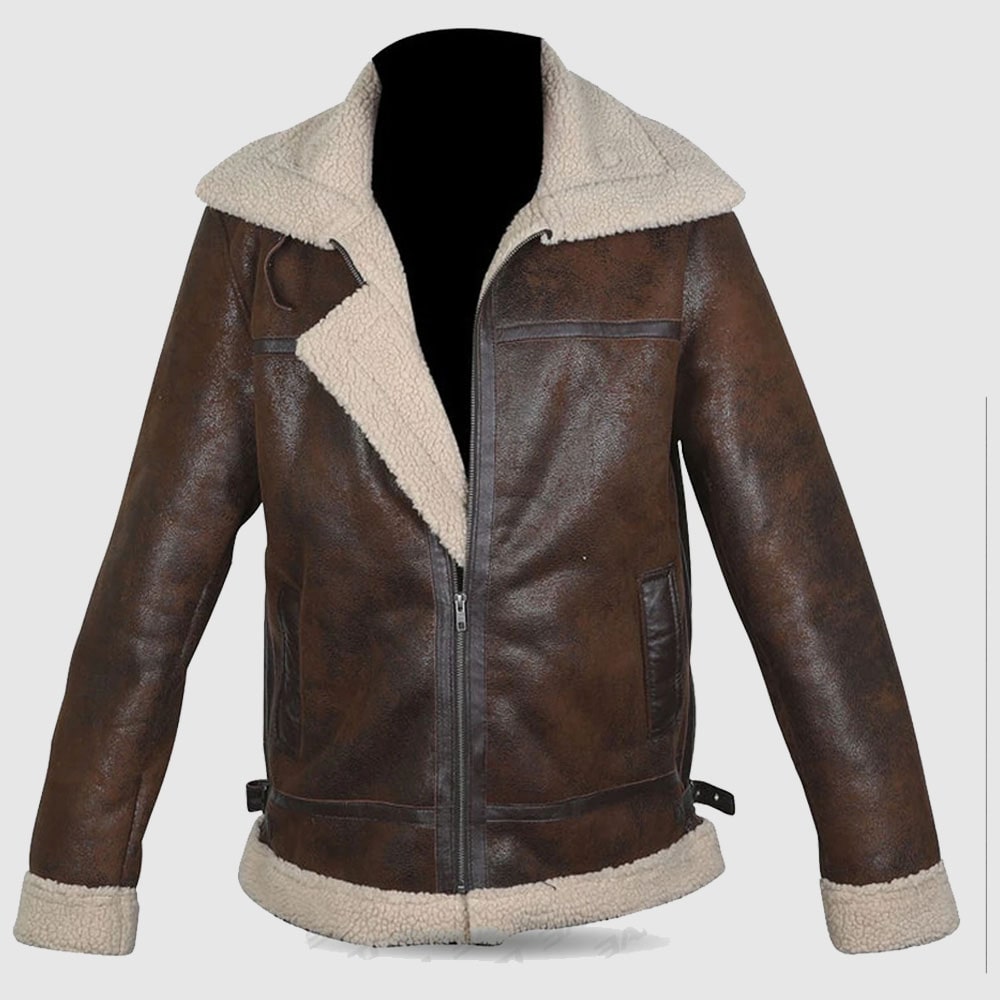 Brown B3 Shearling Sheepskin WW 2 Bomber Leather Jacket