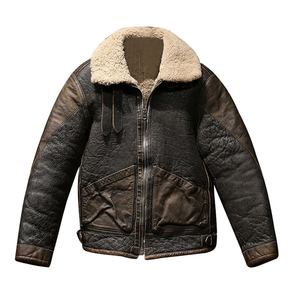 Mens B3 Shearling Bomber Jacket Military Pilot Fur Coat