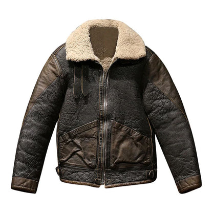Mens B3 Shearling Bomber Jacket Military Pilot Fur Coat
