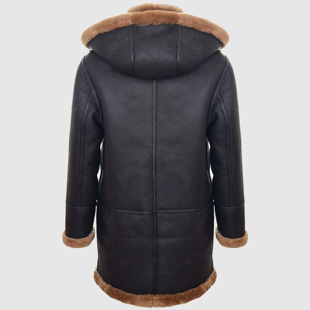 Mens genuine shearling sheepskin duffle coat