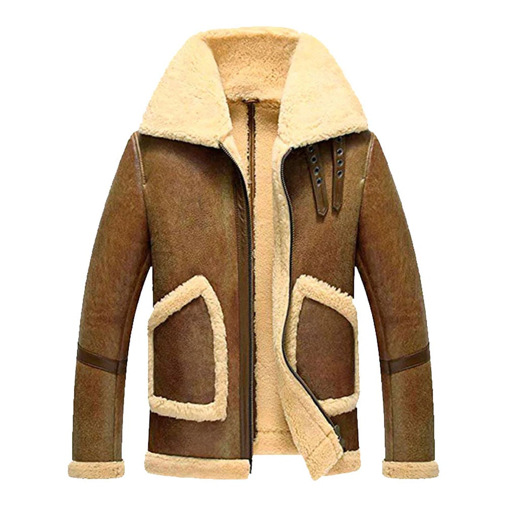 Mens Flight Short Leather Jacket With Fur