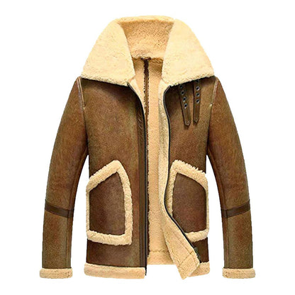 Mens Flight Short Leather Jacket With Fur
