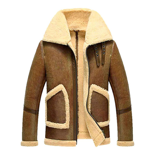 Mens Flight Short Leather Jacket With Fur