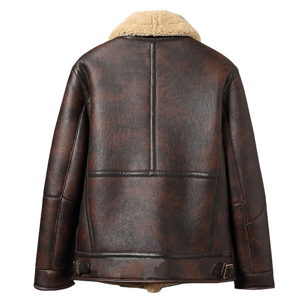 Mens Distressed Sheepskin Shearling B-3 Bomber Jacket