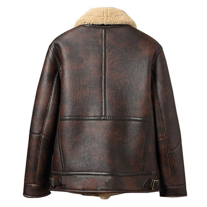 Mens Distressed Sheepskin Shearling B-3 Bomber Jacket