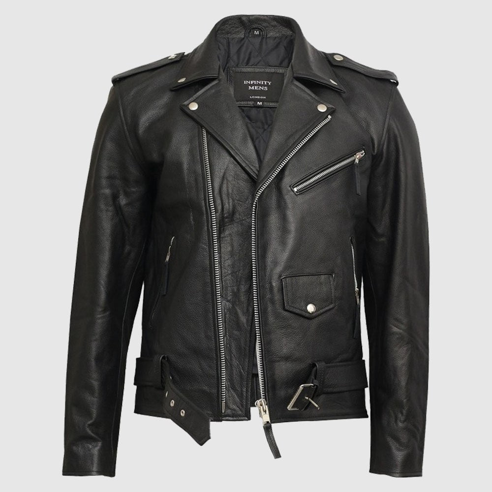 Men Real Leather Brando Fringe Black Casual Biker Leather Jacket