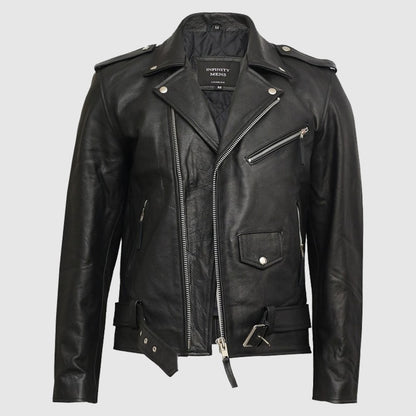 Men Real Leather Brando Fringe Black Casual Biker Leather Jacket