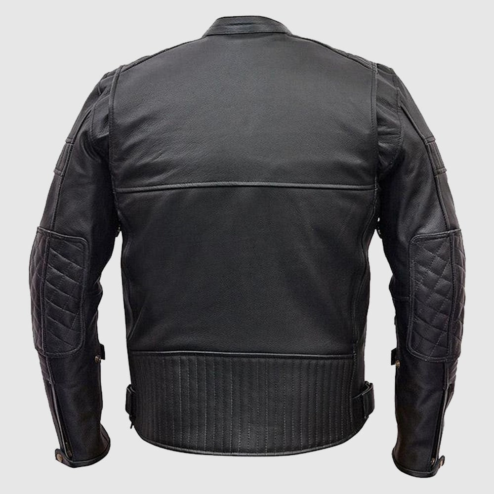 Vented Black Cowhide Leather Biker Motorcycle Scooter Jacket