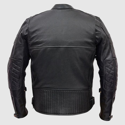 Vented Black Cowhide Leather Biker Motorcycle Scooter Jacket