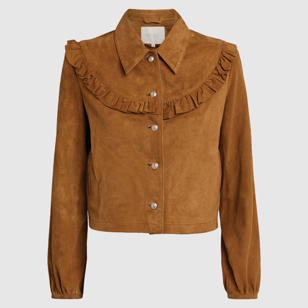 Maje Suede Ruffle-Yoke Jacket
