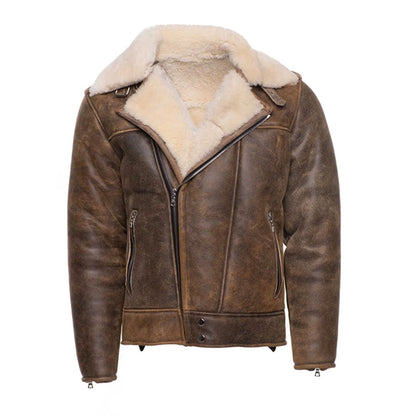 Carter's Distressed Biker bomber shearling jacket with notch lapels