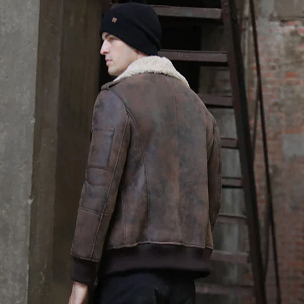 Mens Brown RAF Aviator Flight Shearling Sheepskin Leather Jacket