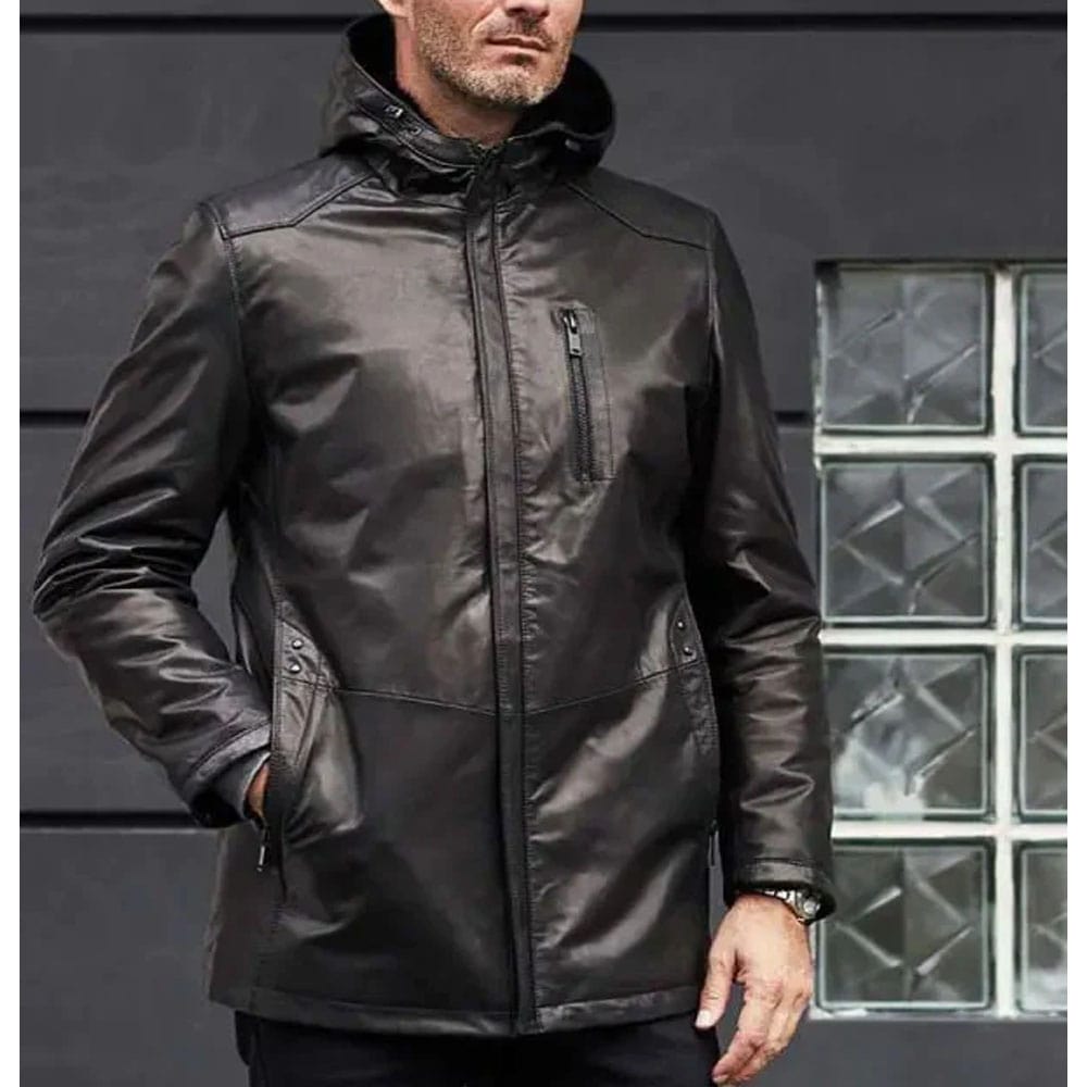 Mink Fur Overcoat Oversize Winter Outwear Long Black Leather Jacket