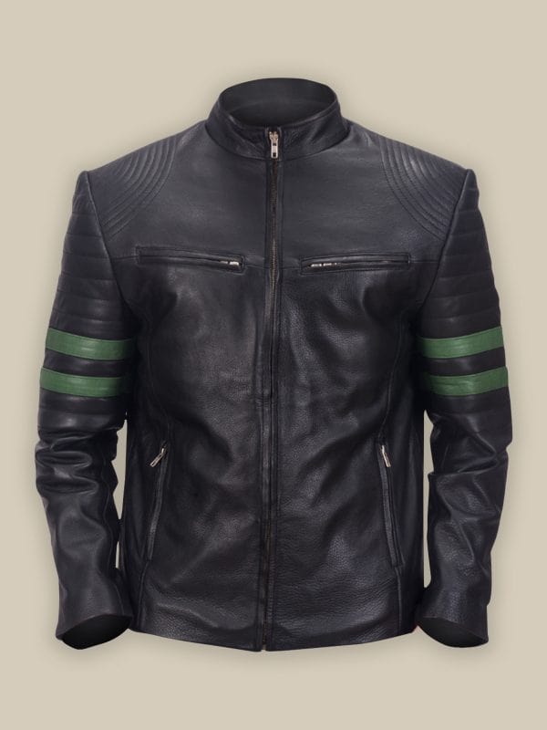 Men Black Trooper Leather Jacket
