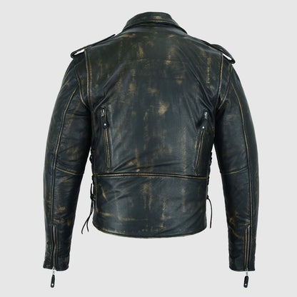 Distressed Men’s Brown Motorcycle Leather Jacket with Gun Pockets