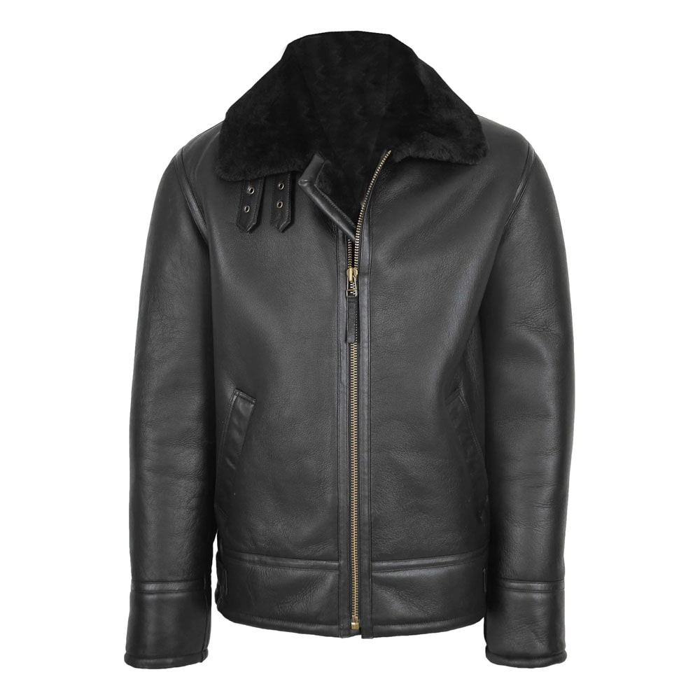 Mens Top Gun Style Sheepskin Jacket Oscar Black