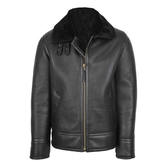 Mens Top Gun Style Sheepskin Jacket Oscar Black