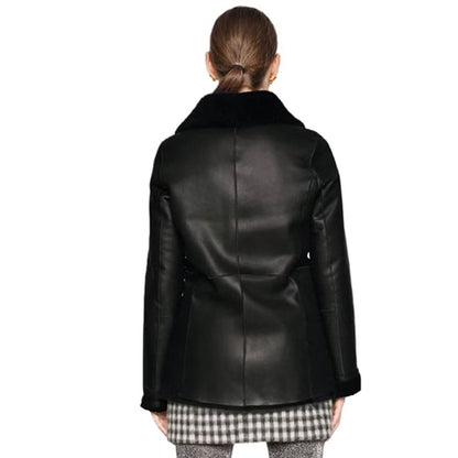 Veronica Women Fashion Black Aviator Shearling Blazer Coat