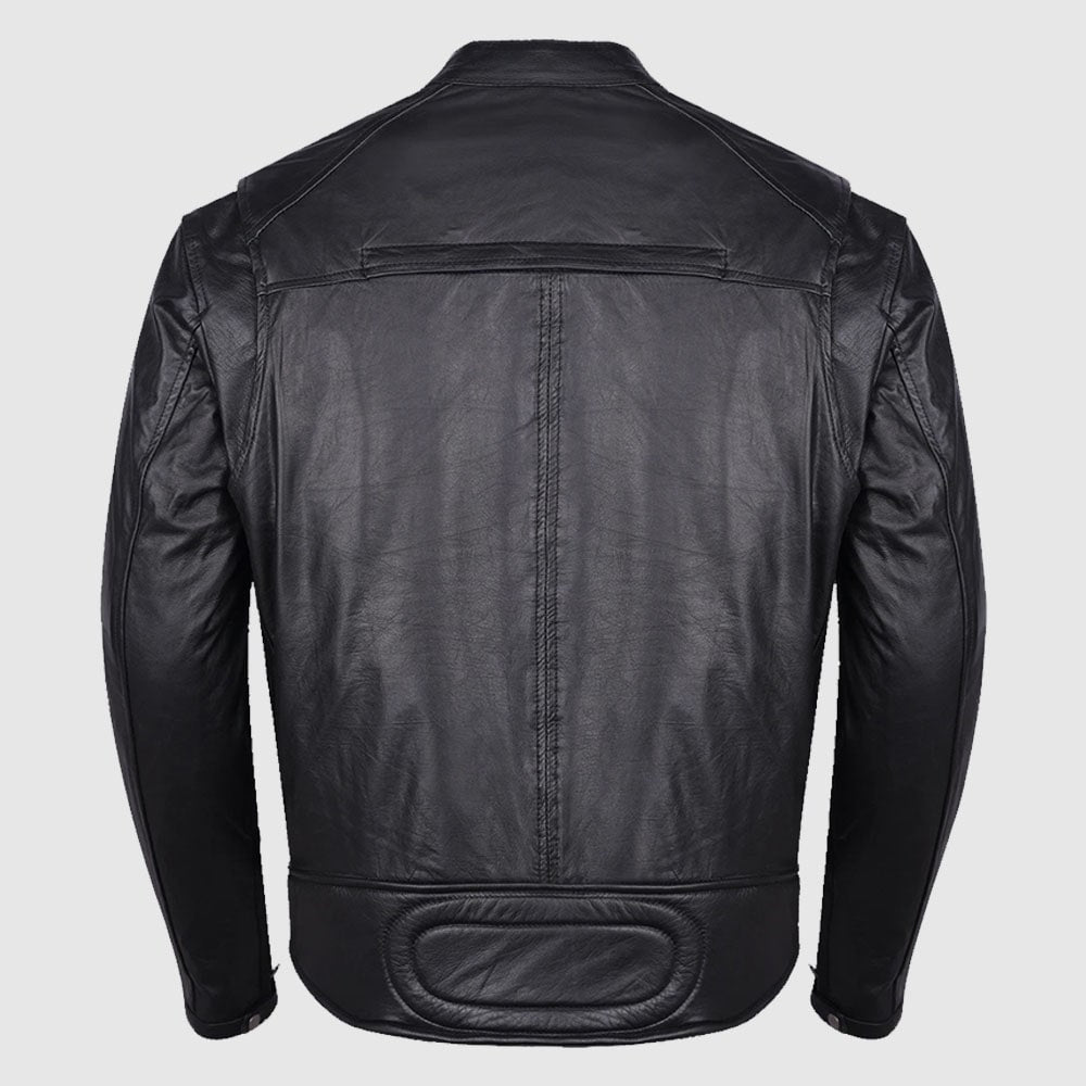 Mens Black Leather Biker Scooter Jacket