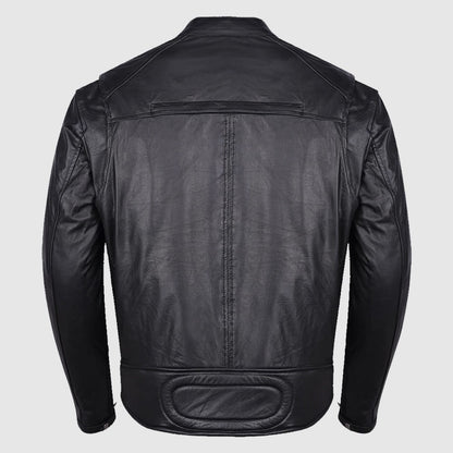 Mens Black Leather Biker Scooter Jacket