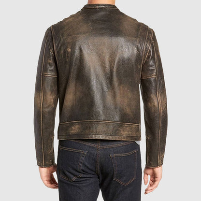 Mens Cafe Racer Distressed Vintage Brown Real Genuine Biker Leather Jacket