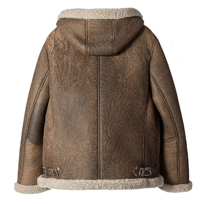 Mens Classic Sheepskin Bomber Jacket With Hood