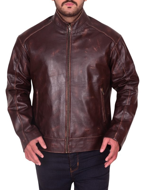 Distressed Brown Slim-Fit Jacket