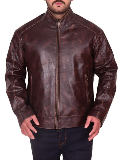 Distressed Brown Slim-Fit Jacket