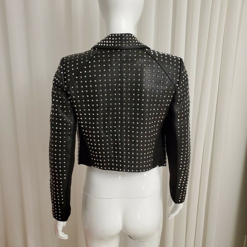 Women Black Leather Studded Jacket Gothic Rock Punk Leather Jacket