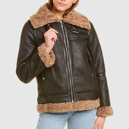 Sam Edelman Women's Black Sid Short Aviator Jacket