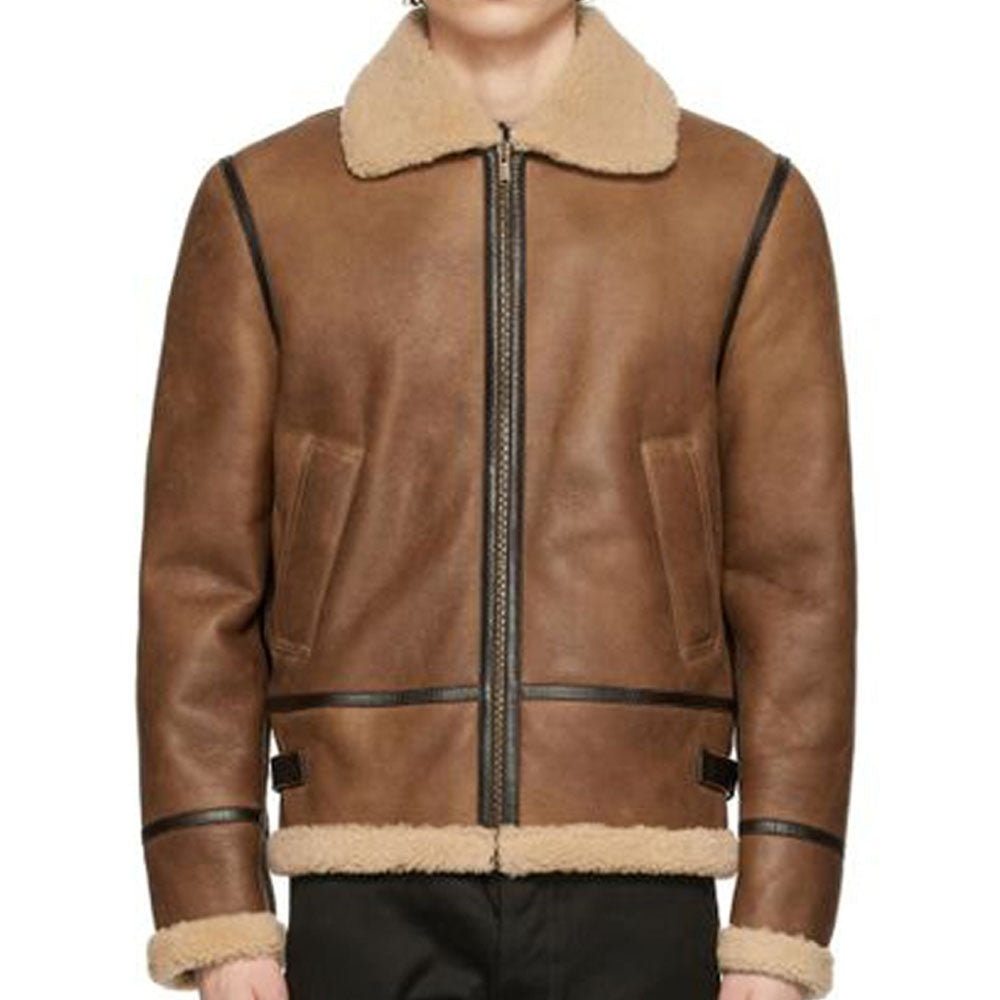 Mens Brown Tan Aviator Shearling Jacket