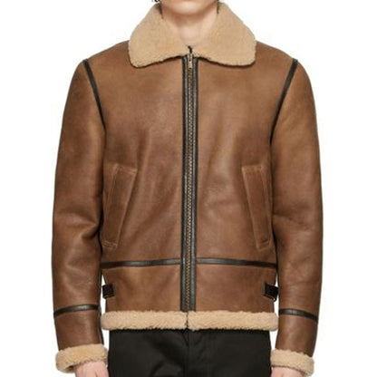 Mens Brown Tan Aviator Shearling Jacket