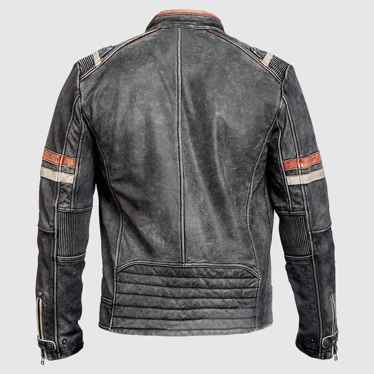 Cafe Racer Retro Distressed Leather Motorcycle Jacket