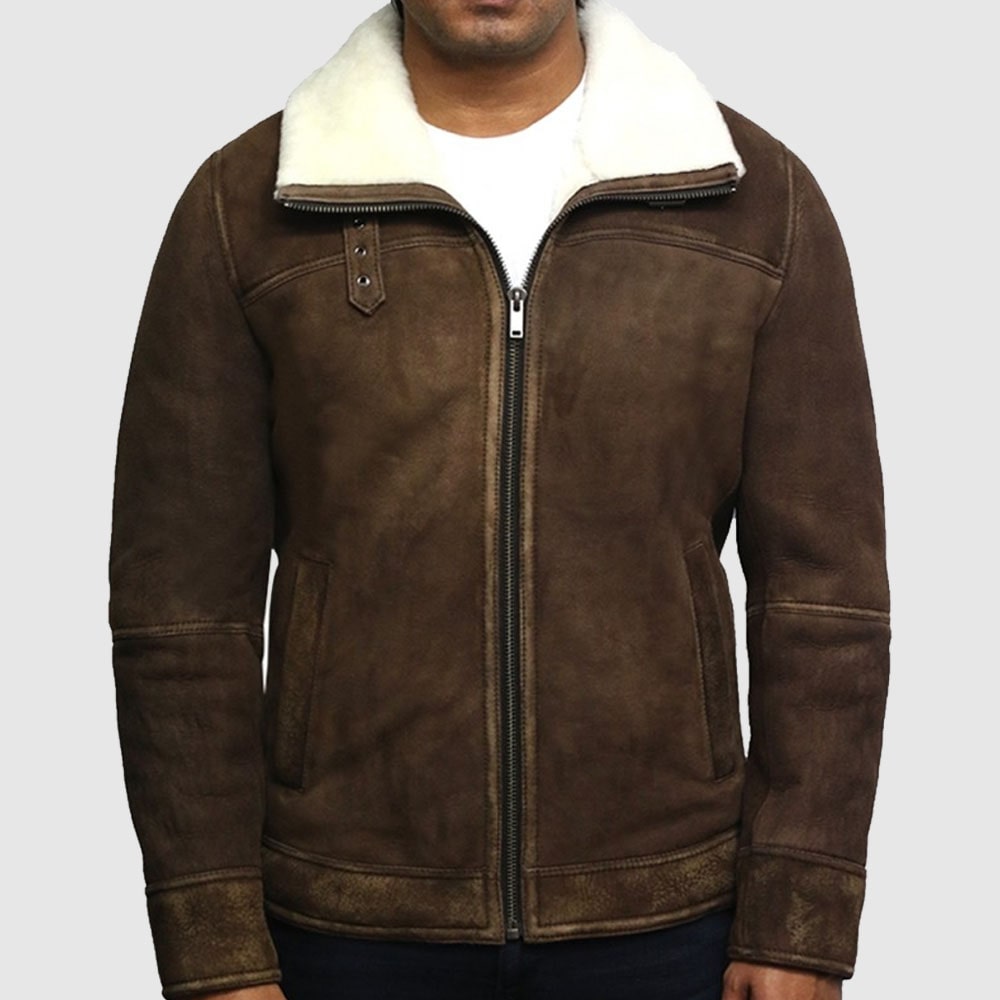 Men's Genuine Shearling Sheepskin Spanish Merino Leather Jacket Vintage