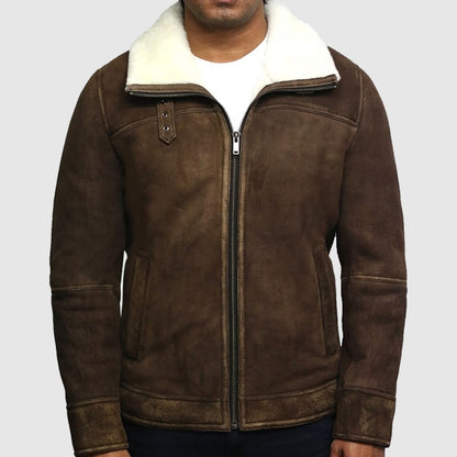 Men's Genuine Shearling Sheepskin Spanish Merino Leather Jacket Vintage