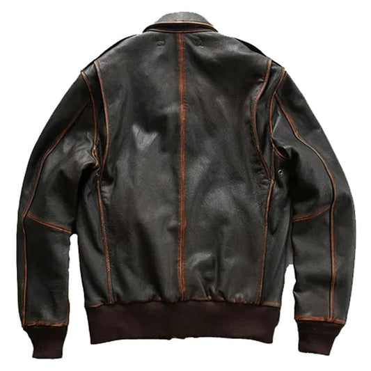 Men Distressed Brown A2 Bomber Aviator Military Pilot Flight Leather Jacket