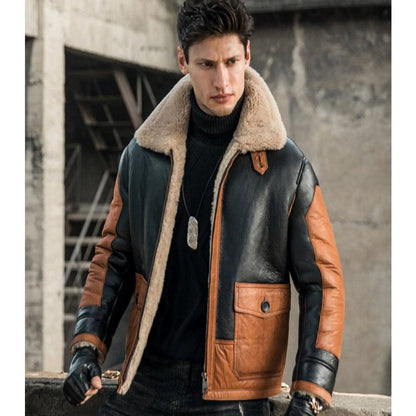 Mens B3 Thickened Bomber Air Force Leather Jacket