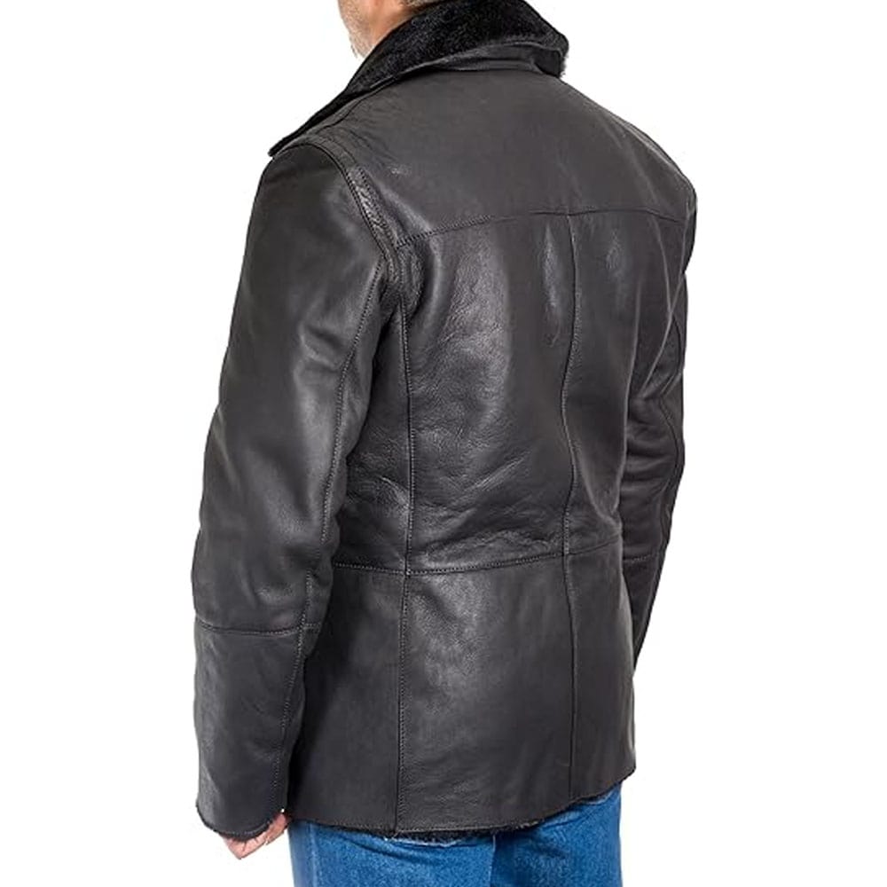 Real Shearling Sheepskin Double Breasted Trench Long Pea Coat
