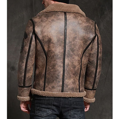 Natural sheepskin Men coat Real shearling fur Leather Jacket