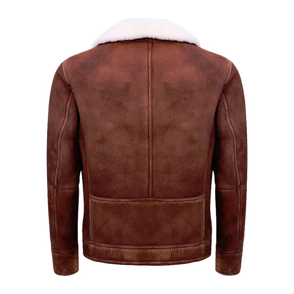 Mens Brown Cream Flying Leather Jacket With Fur
