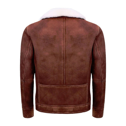 Mens Brown Cream Flying Leather Jacket With Fur