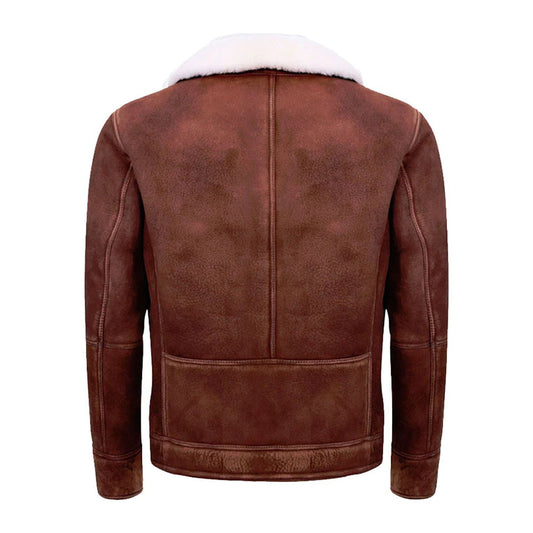 Mens Brown Cream Flying Leather Jacket With Fur