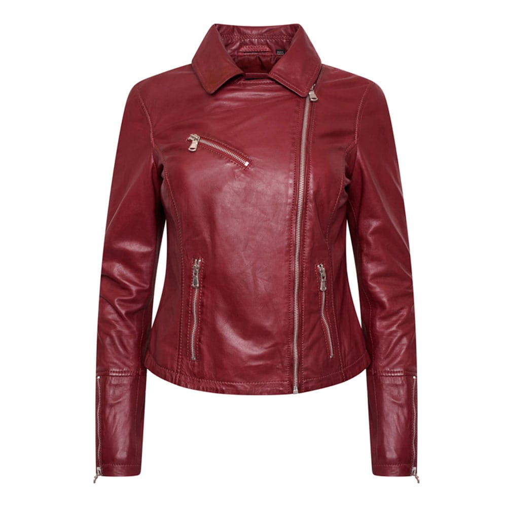 Women’s Chrome-Free Red Leather Biker Jacket