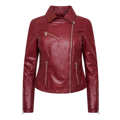 Women’s Chrome-Free Red Leather Biker Jacket