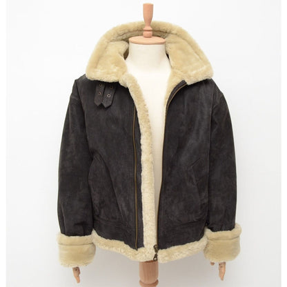 Men's Leather Shearling B-3 Aviator Brown Flight Bomber Jacket