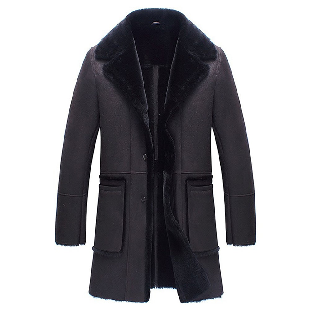 Mens Vintage Black Shearling Sheepskin Trench Coat