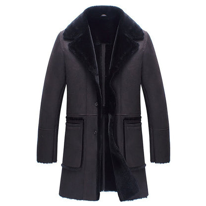 Mens Vintage Black Shearling Sheepskin Trench Coat