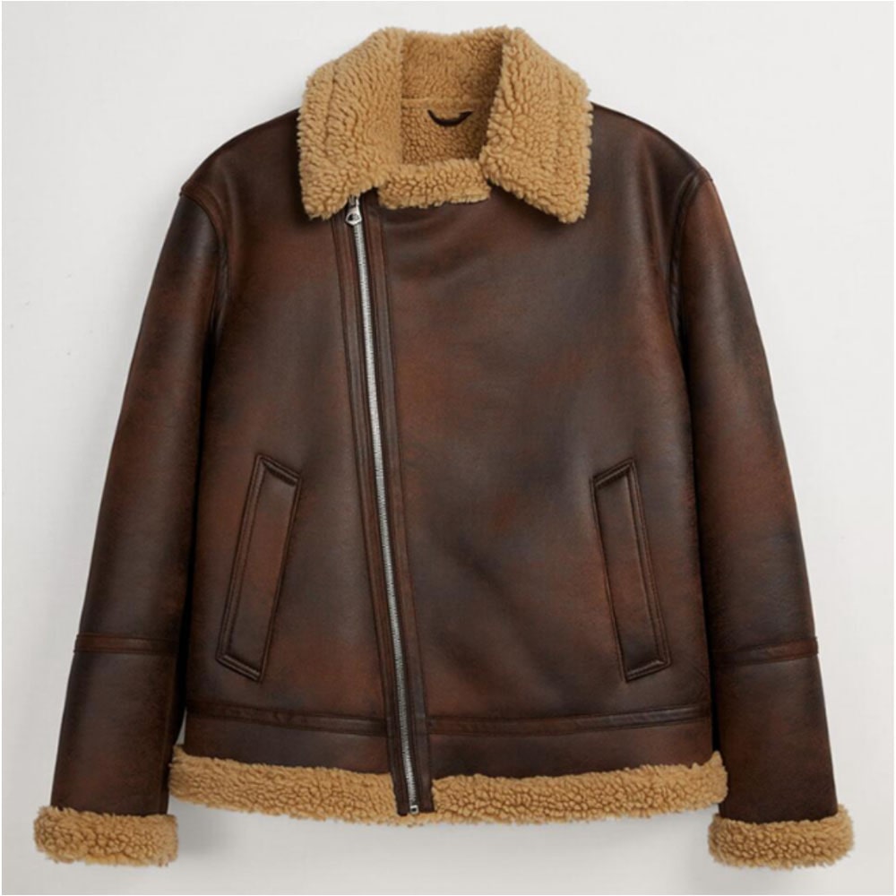 Brown Real Leather Shearling Fur Bomber B3 RAF Aviator Jacket