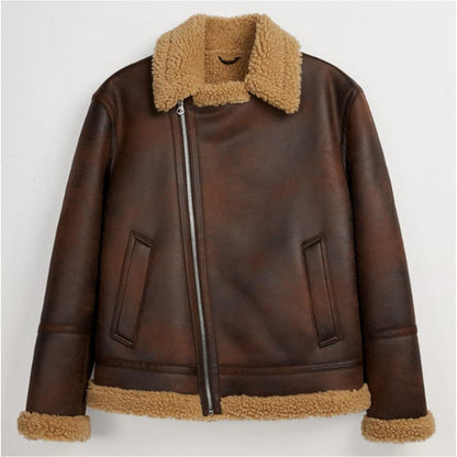 Brown Real Leather Shearling Fur Bomber B3 RAF Aviator Jacket