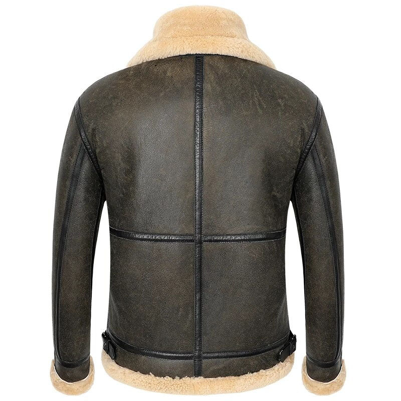 Genuine B-3 Leather Sheepskin Shearling Coat Mens